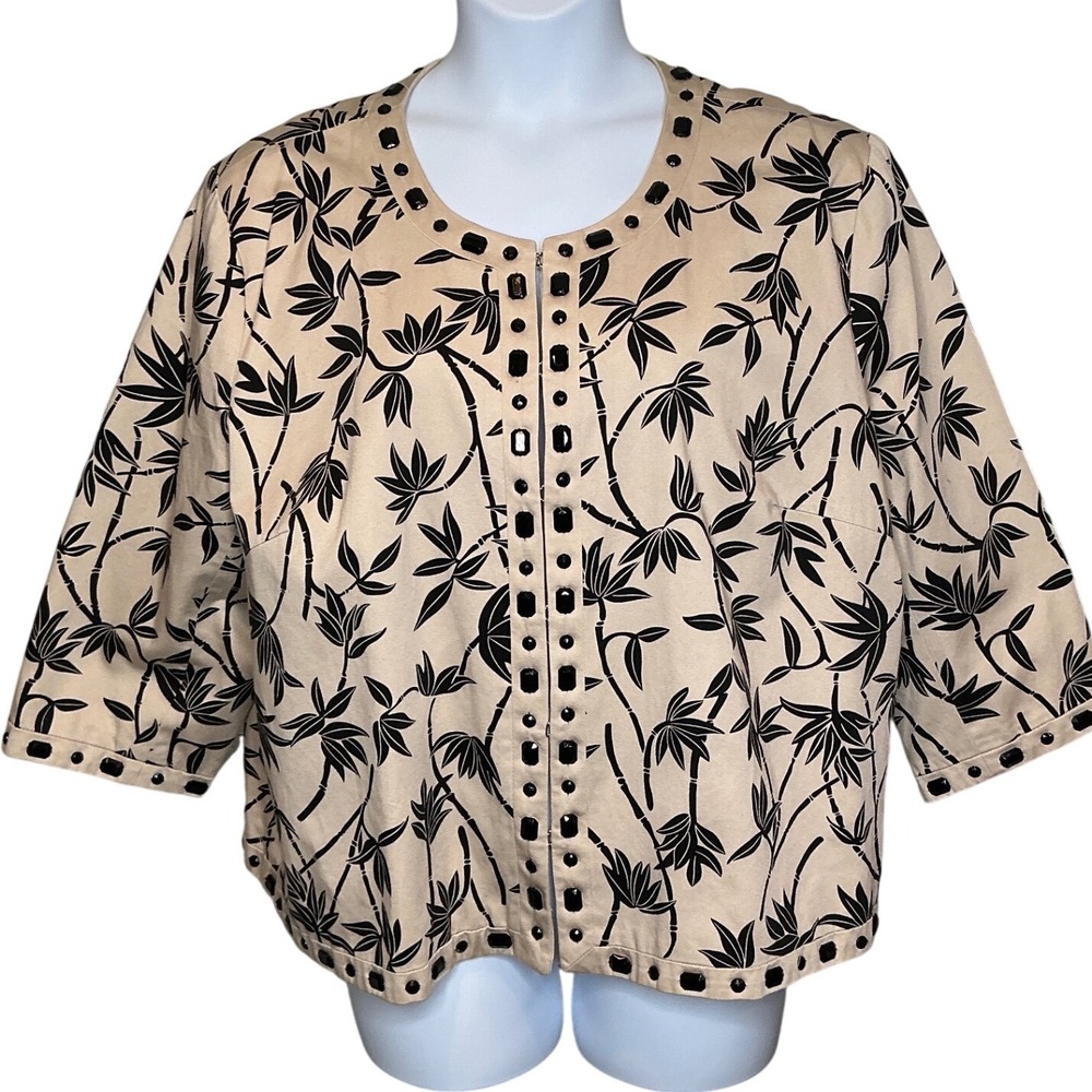 Carole Little‎ Womens Black Bamboo Print Jacket Sz 3X Maximalist Art To Wear